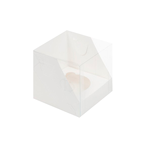 Коробка для 1 капкейка с пластиковой крышкой 10*10*10 см (белый)