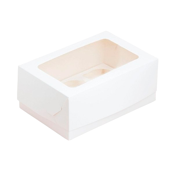 Коробка для 6 капкейков с окном 23,5*16*10 см (белая)